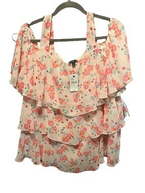 NWT-Lane Bryant Pink Floral Ruffle Cold-Shoulder Blouse size 16